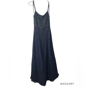 Vintage 90s Scala Beaded Navy Sleeveless Full Length Ball Gown Dress RN: 77335
